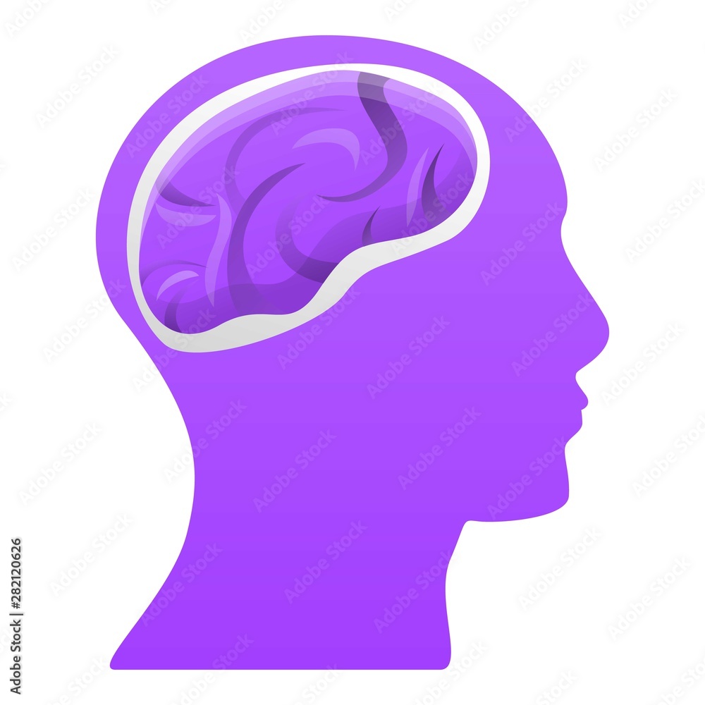 Poster brain in head icon. cartoon of brain in head vector icon for web design isolated on white background