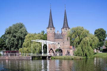 The Oostpoort (Eastern Gate) in Delft, The Netherlands. Built around 1400, this is the only remaining gate of the old city walls.
