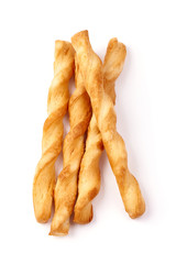 Garlic Puff Pastry Twisted Breadsticks, isolated on white background