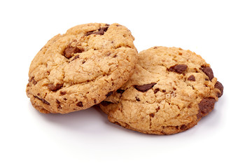 Chocolate chip cookies, isolated on white background