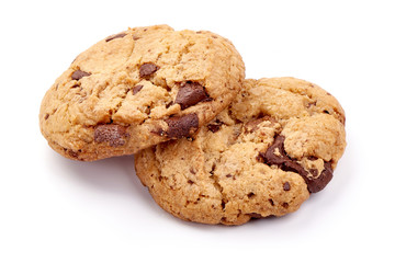 American chocolate chip cookies, isolated on white background