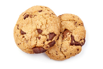 Chocolate chip cookies, isolated on white background