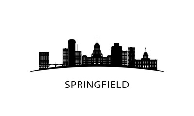 Springfield city skyline. Black cityscape isolated on white background. Vector banner. - obrazy, fototapety, plakaty