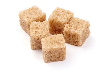 Brown Cane Sugar Cubes, isolated on white background