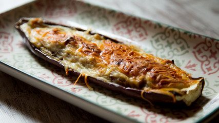Stuffed eggplant with meat and cheese