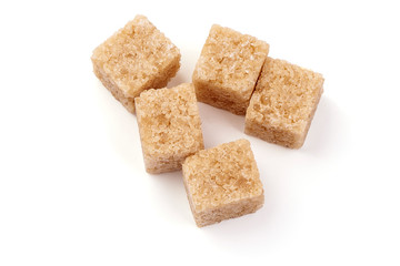 Cubed Brown Cane Sugar, isolated on white background