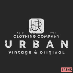 T-shirt print design. Urban clothing vintage stamp. Printing and badge, applique, label, tag t shirts, jeans, casual and urban wear