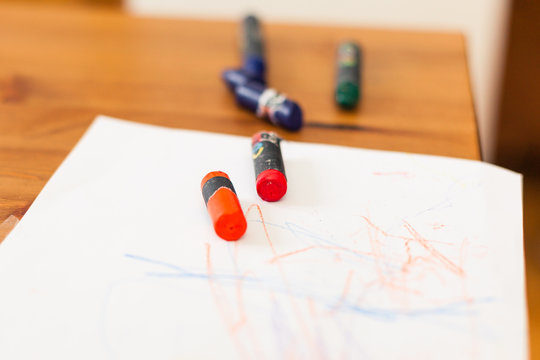 cryons on a paper kids drawings