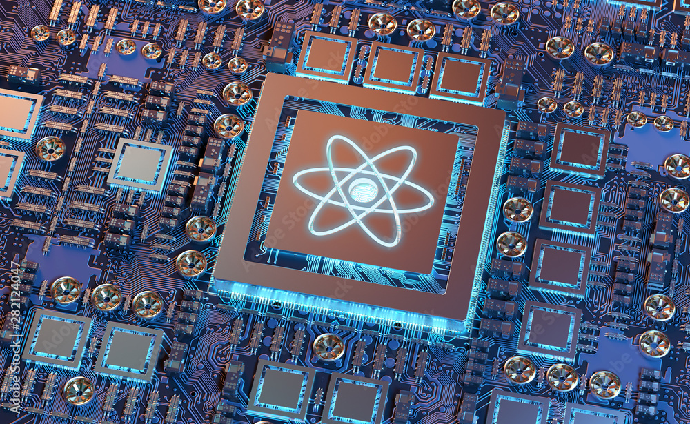 Leinwandbilder close-up view on a nanotechnology electronic system 3d rendering