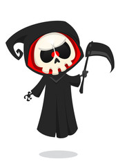 Cute cartoon grim reaper. Halloween vector illustration