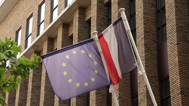French and European flag gently waving in the wind.