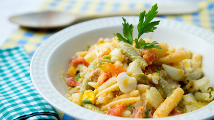 Summer Salad. Pasta with vegetables.