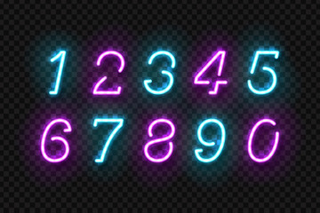 Vector set of realistic isolated neon sign of Numbers logo for template decoration and layout covering on the transparent background.