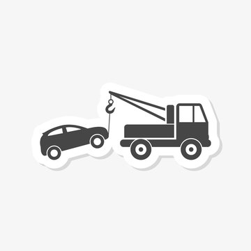 Tow truck sticker icon isolated on white background 