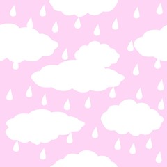 Seamless clouds and sky pattern vector drawing, pink abstract background