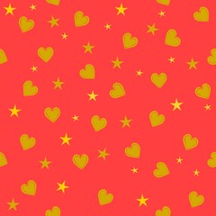 seamless pattern of hearts, coral red background vector
