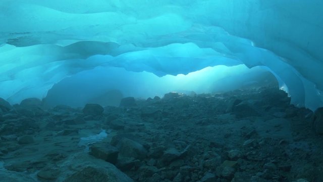 Lockdown: Inside Of Glacier, Rocky Bottom and Blue Tinted Ice Ceiling - Mendenhall Glacier, Alaska