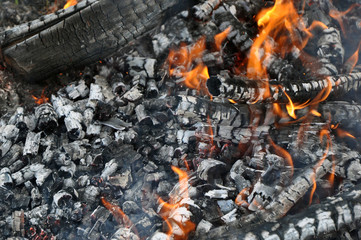 Burning oggr, hot embers. Barbecue, grill, kebab.