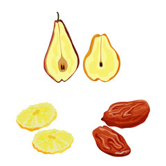 Vector design of fruit and dried logo. Set of fruit and food stock vector illustration.