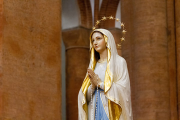 Pavia, Italy. 2017/12/2. The statue of Our Lady of Lourdes in the 