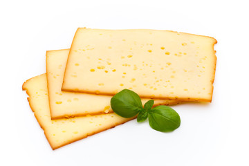 Cheese slices isolated on the white background.