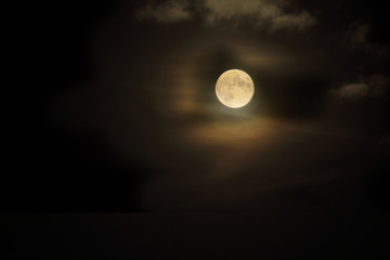 Naklejka na ściany i meble Yellow full moon in dark cloudy sky
