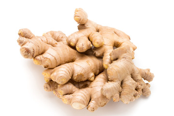 Ginger bio and lemon on white background.