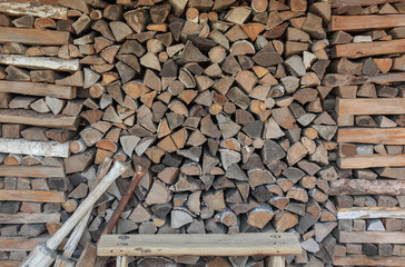 Texture of wood on the woodpile, background