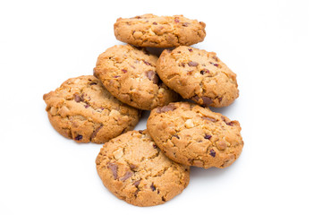 Chocolate chip cookie isolated on white background.