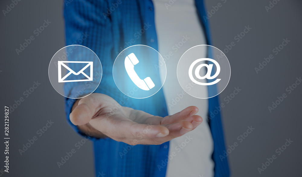 Poster man choosing mail as a contact method in screen