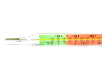 Clinical mercury thermometer isolated on white. Studio shot