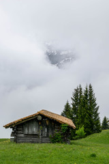 Single wooden shack in the mountains, Switzerland