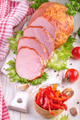  smoked meat with fresh vegetables and spices