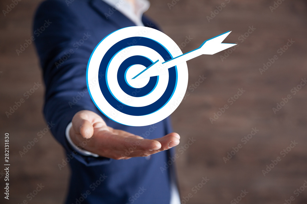 Poster man hand target in screen on brown background