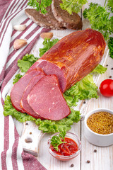  smoked meat with fresh vegetables and spices