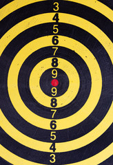 Black and yellow target with red bulls eye