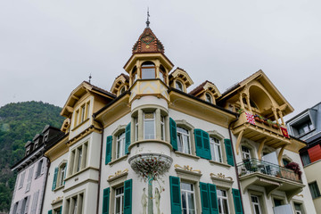 Obraz premium Yellow beautiful german-style house in Interlaken, Switzerland