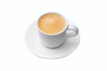 Closeup to white cup of espresso coffee on isolated on white background
