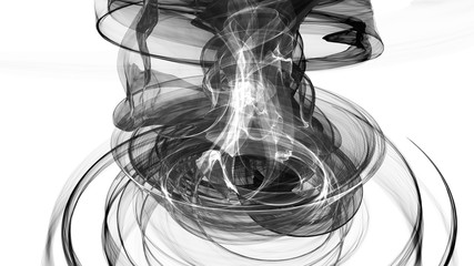 The circular rotation of the smoke. Beauty is in the details. Background design of fractal smoke and rich texture. Black abstract background technology. Futuristic banner. 3D rendering.