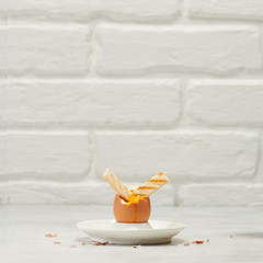 Fresh delicious breakfast with toasted bread and soft boiled egg