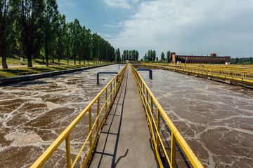 Modern wastewater treatment plant. Tanks for aeration and biological purification of sewage