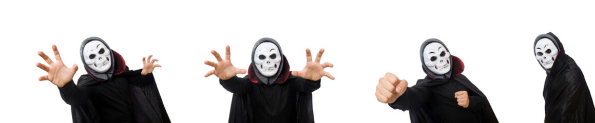 Man in horror costume with mask isolated on white