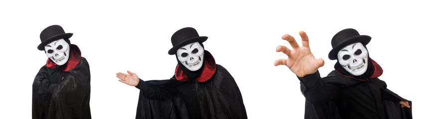 Man in horror costume with mask isolated on white