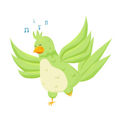 Cute exotic green parrot is singing a trendy song