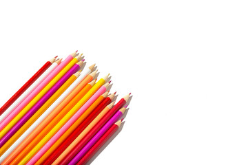 Multicolored pencils isolated on white background. Copy space for text. Back to school concept