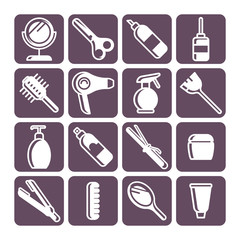 Hairdressing services accessories and tools icons set