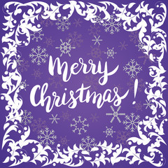 Christmas card with hand written words Merry Christmas!