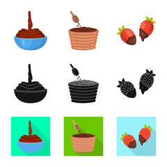 Vector illustration of food and yummy logo. Set of food and brown stock vector illustration.