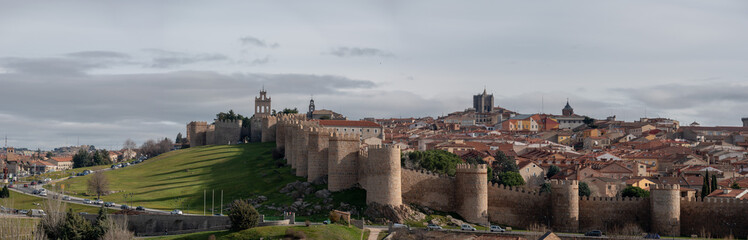Fototapeta na wymiar The walls of Ávila in central Spain are the city of Avila's principal historic feature.