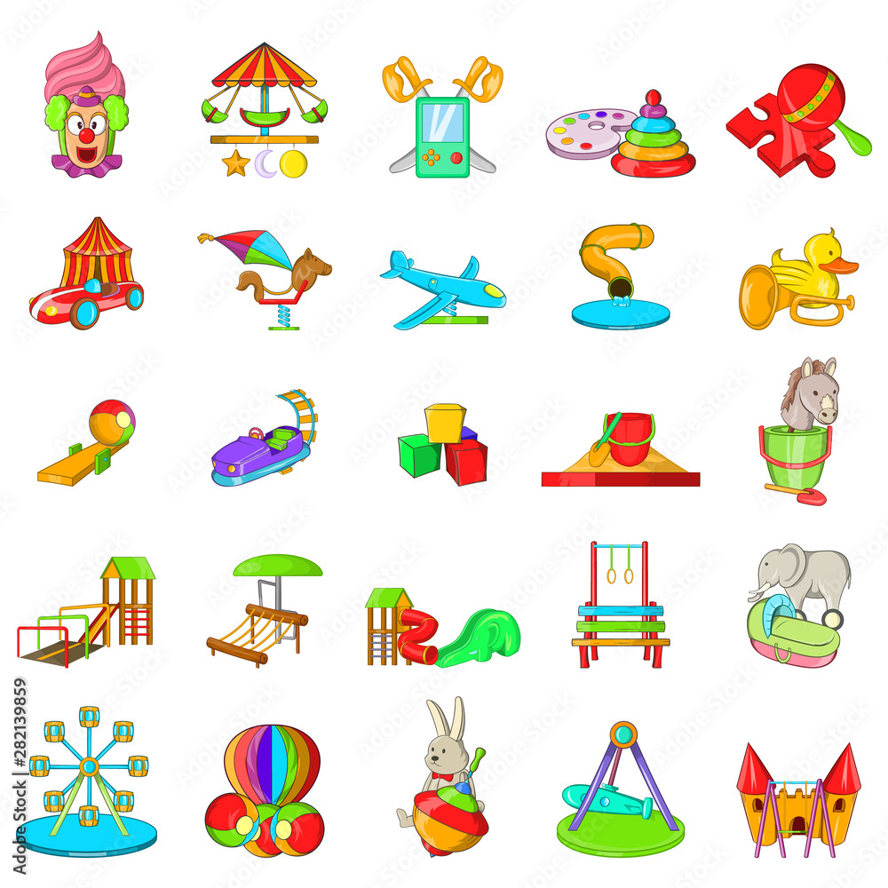 Poster kid playground icons set. cartoon set of 25 kid playground vector icons for web isolated on white ba
